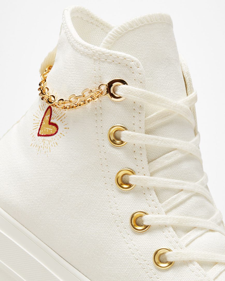 Women's Converse Chuck Taylor All Star Lift Gold Chain High Top Platform Shoes Beige / Yellow | AU 963C4Q